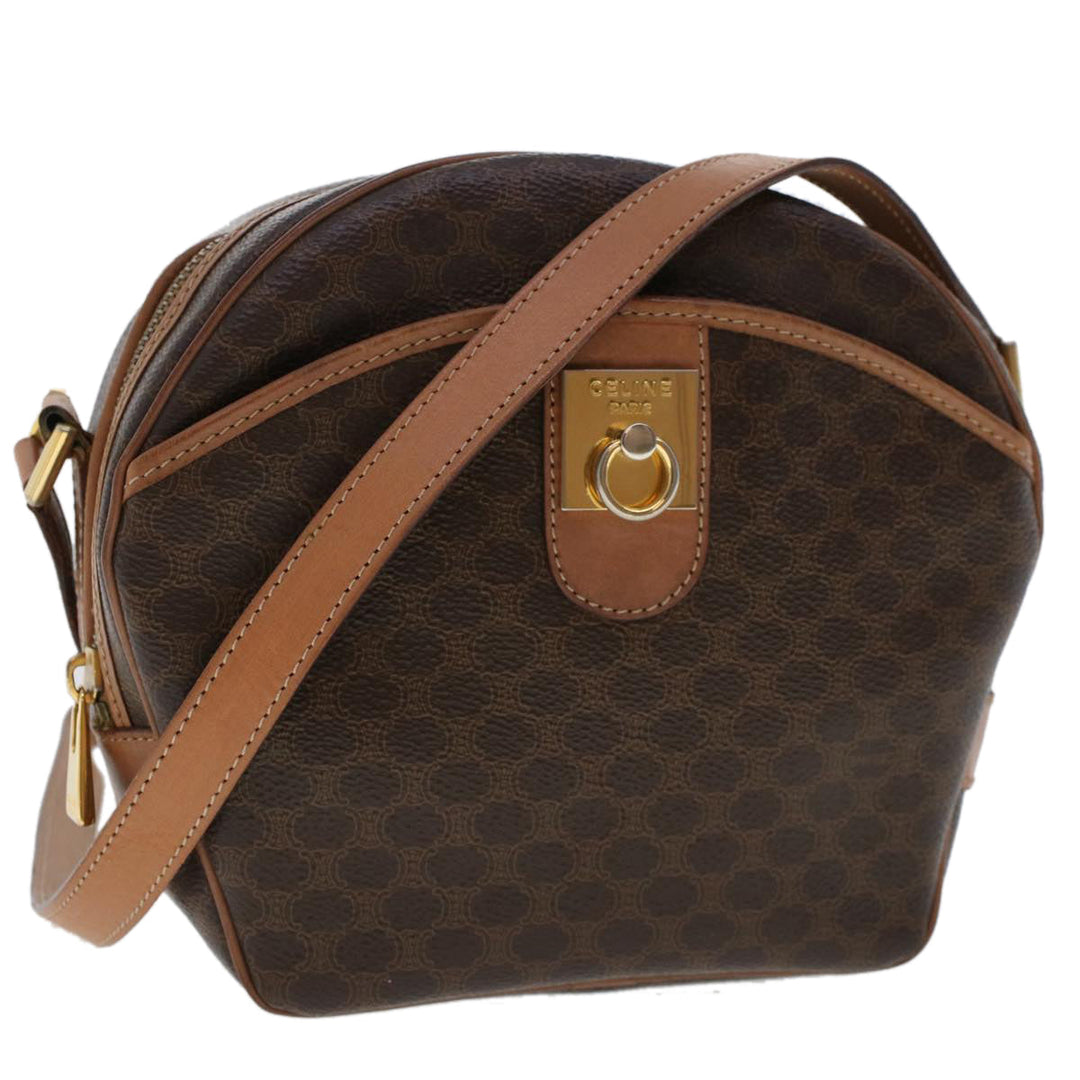 Celine Macadam Canvas Shoulder Bag PVC Leather Brown  ar9832