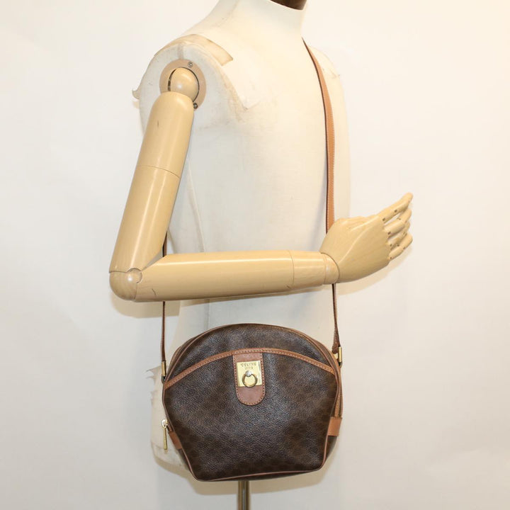 Celine Macadam Canvas Shoulder Bag PVC Leather Brown  ar9832