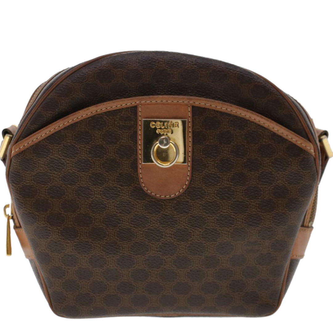 Celine Macadam Canvas Shoulder Bag PVC Leather Brown  ar9832