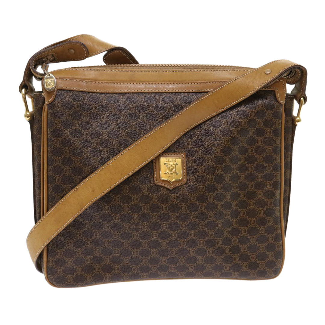 Celine Macadam Canvas Shoulder Bag PVC Leather Brown  ar9883B