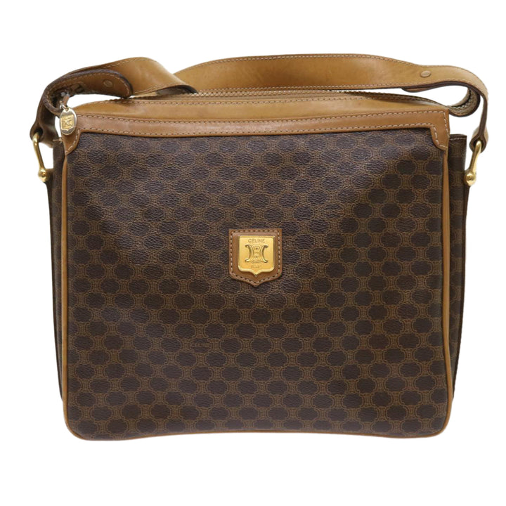 Celine Macadam Canvas Shoulder Bag PVC Leather Brown  ar9883B
