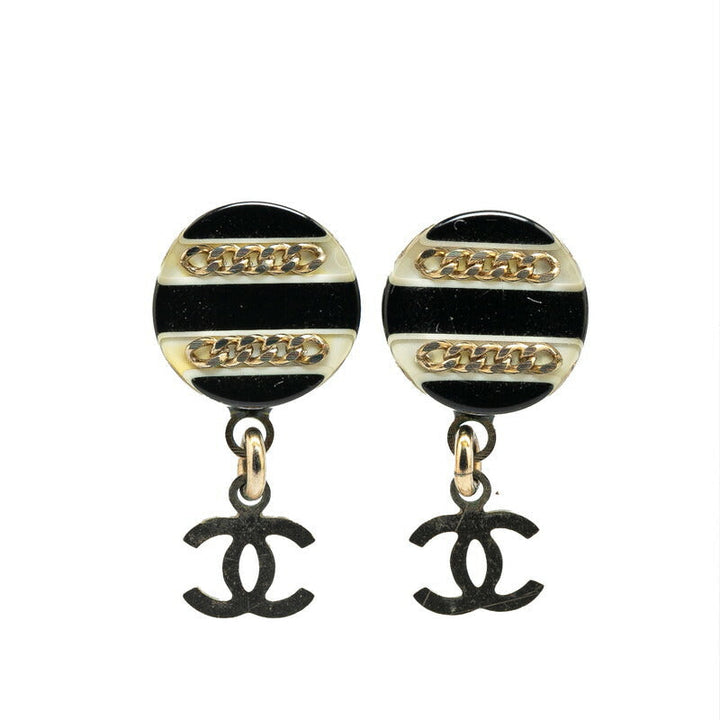 Top Quality Chanel Coco Mark Chain Round Earrings Plastic Metal