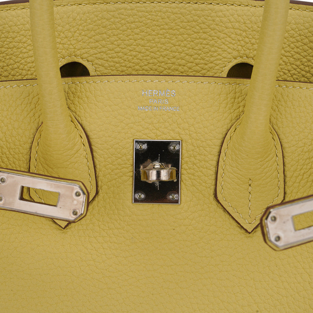 Top quality Hermes Birkin 25 Bag Jaune Poussin Togo Leather with Palladium Hardware