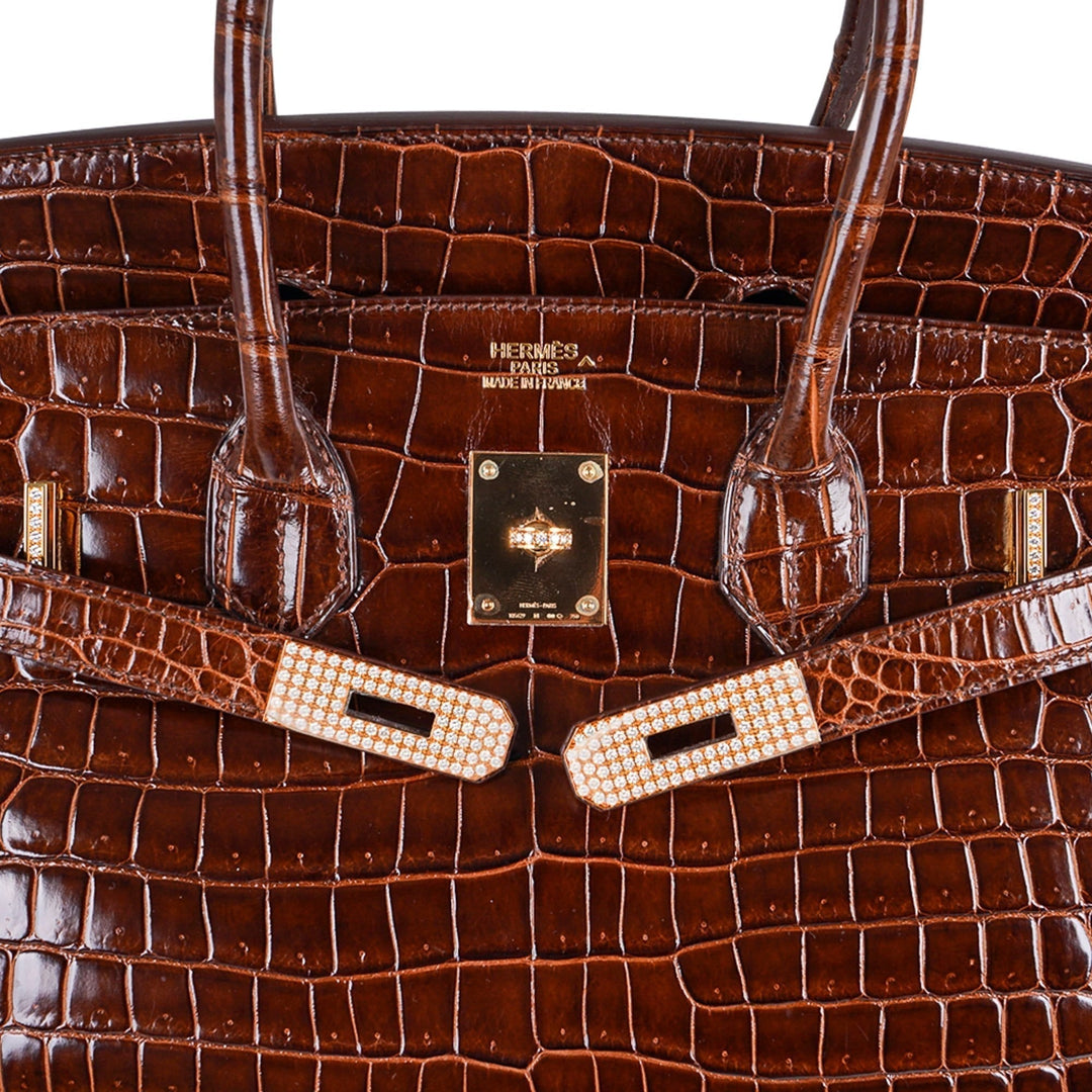 Top quality Hermes Birkin 35 Bag Diamond Miel Porosus Crocodile with Gold Hardware