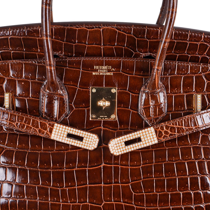Top quality Hermes Birkin 35 Bag Diamond Miel Porosus Crocodile with Gold Hardware