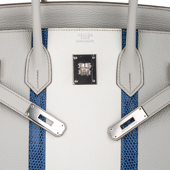 Top quality Hermes Limited Edition Club Birkin 35 Bag Gris Perle & Blanc Clemence Leather with Palladium Hardware