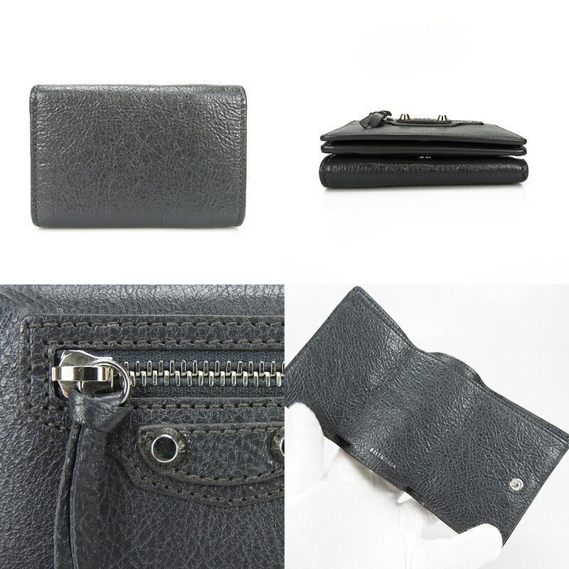 Top Quality Balenciaga Leather Tri-fold Wallet Gray