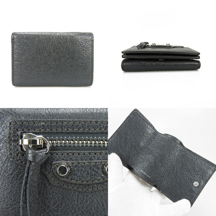 Top Quality Balenciaga Leather Tri-fold Wallet Gray