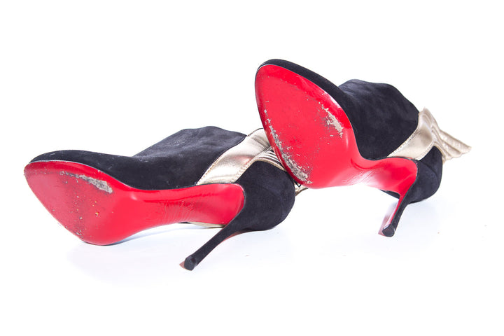 Christian Louboutin Black Suede & Gold Wing Heels SZ 36