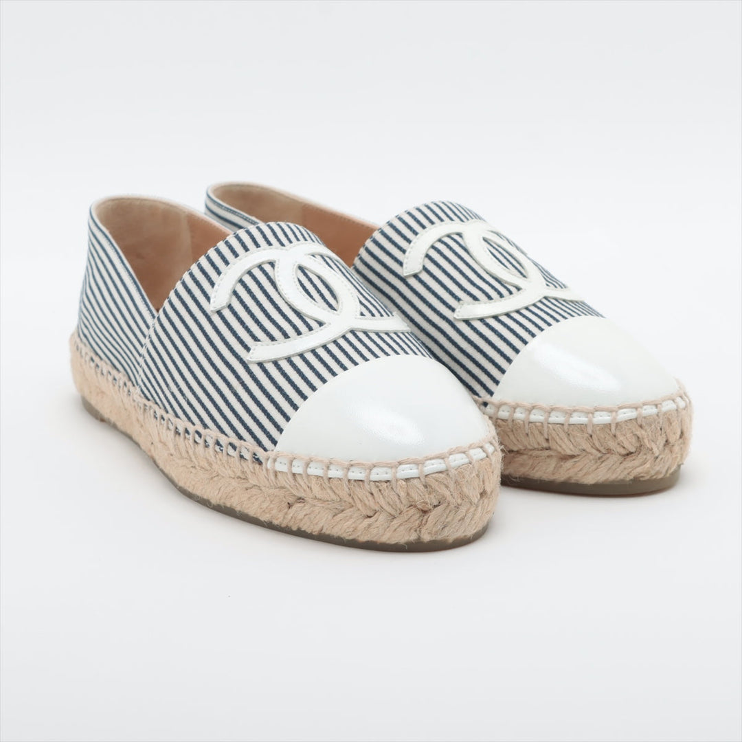 Top Quality Chanel Coco Leather X Fabric Espadrille 35  Navy X White G29762 Stripe  Bag
