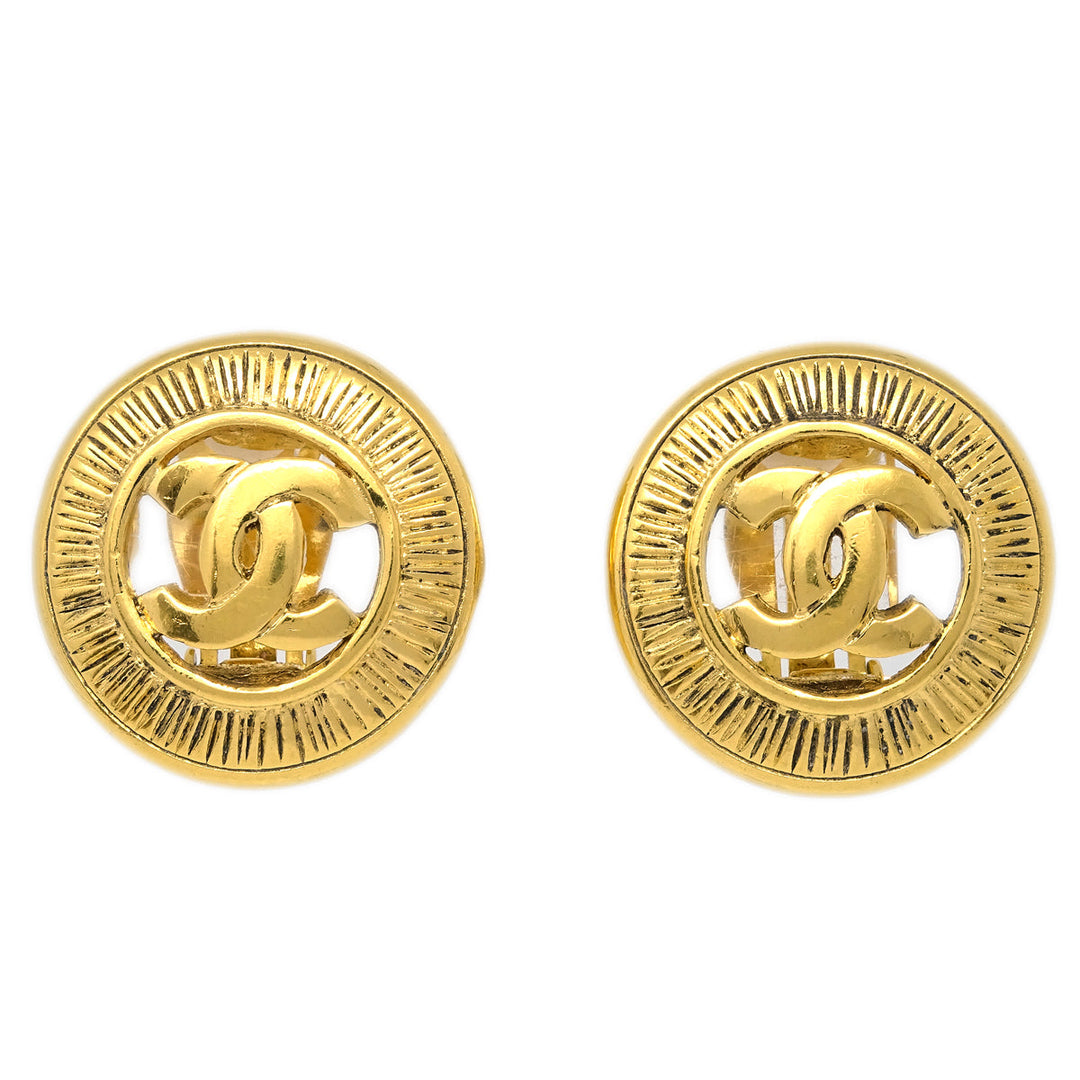 Top Quality Chanel Button Earrings Clip-On Gold 8776