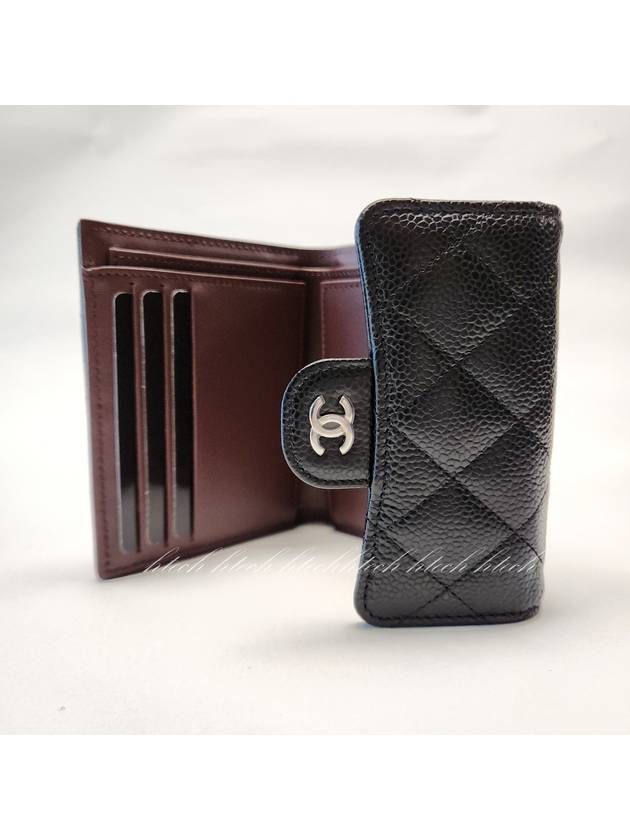 Small Classic Flap Wallet Grained Calfskin Silver Black Chanel
