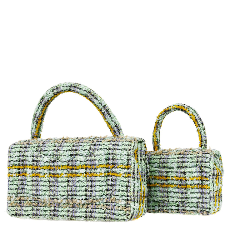 Top Quality Chanel * Light Blue Tweed Classic Flap Handbag Set