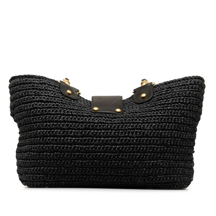 Top Quality Chanel Black Straw Chain Tote Handbag