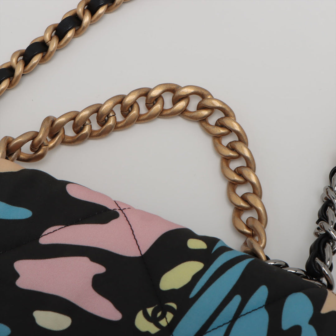 Top Quality Chanel 19 Canvas x Leather Chain Shoulder Bag Multicolor Gold x Silver Gold AS1160