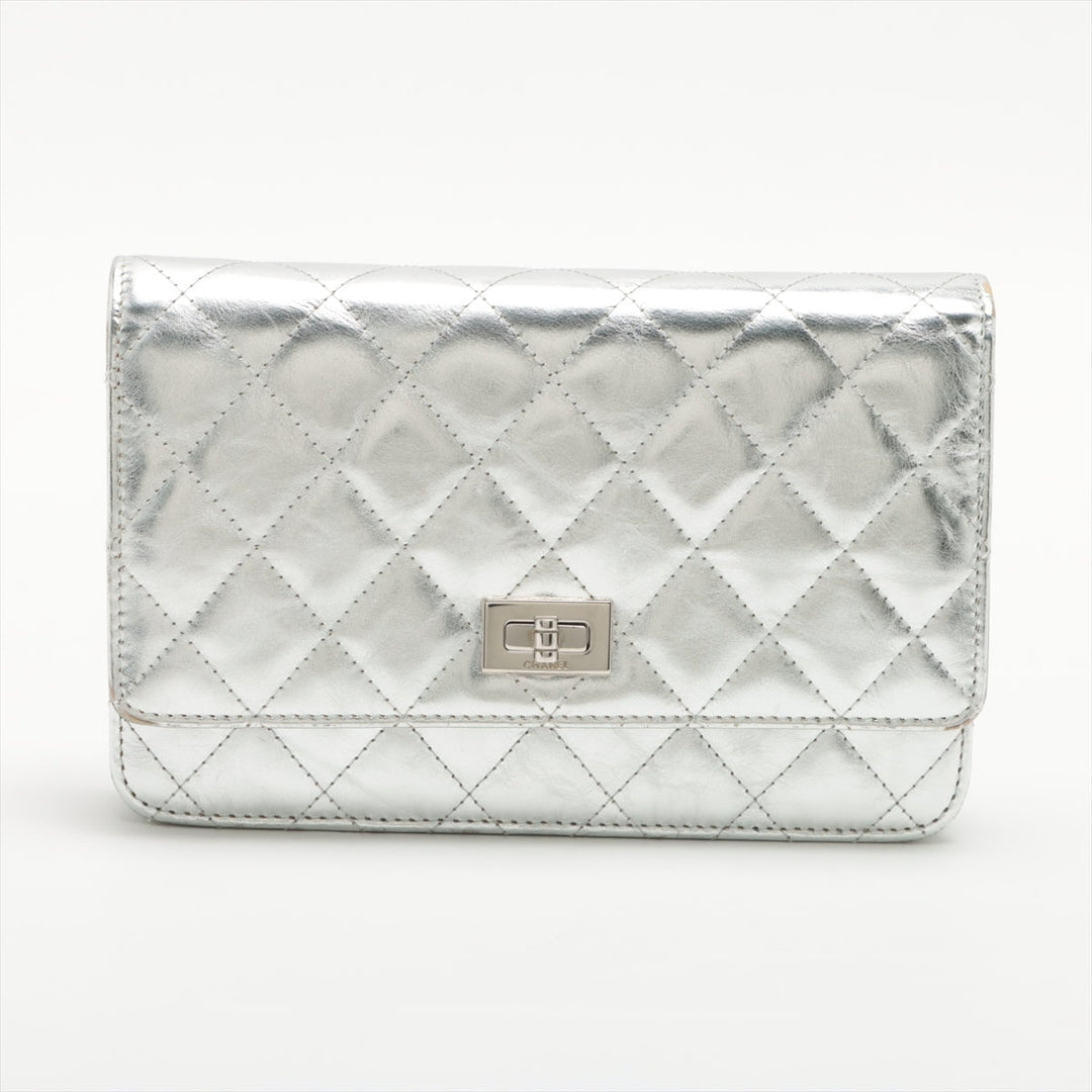 Top Quality Chanel 2.55 Leather Chain Wallet Silver Silver