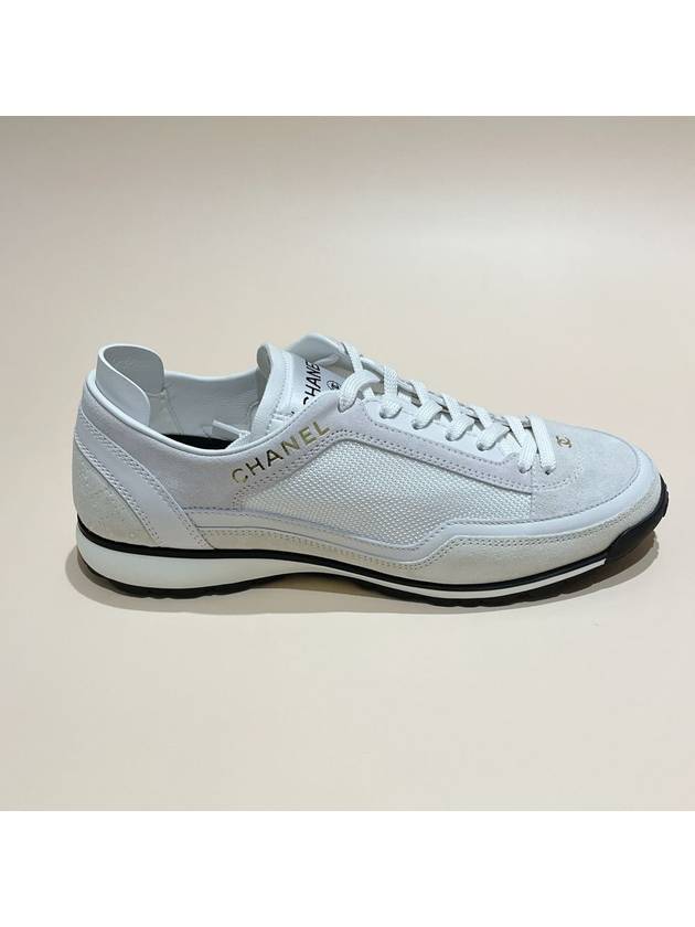 CC Mesh Suede Low Top Sneakers White Chanel