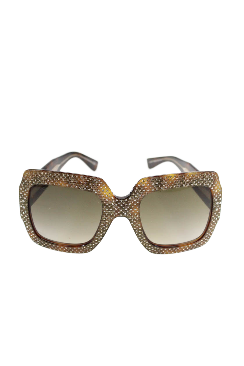 Gucci Womens Crystal Embellished Oversized Square Sunglasses Gold 25 54 145