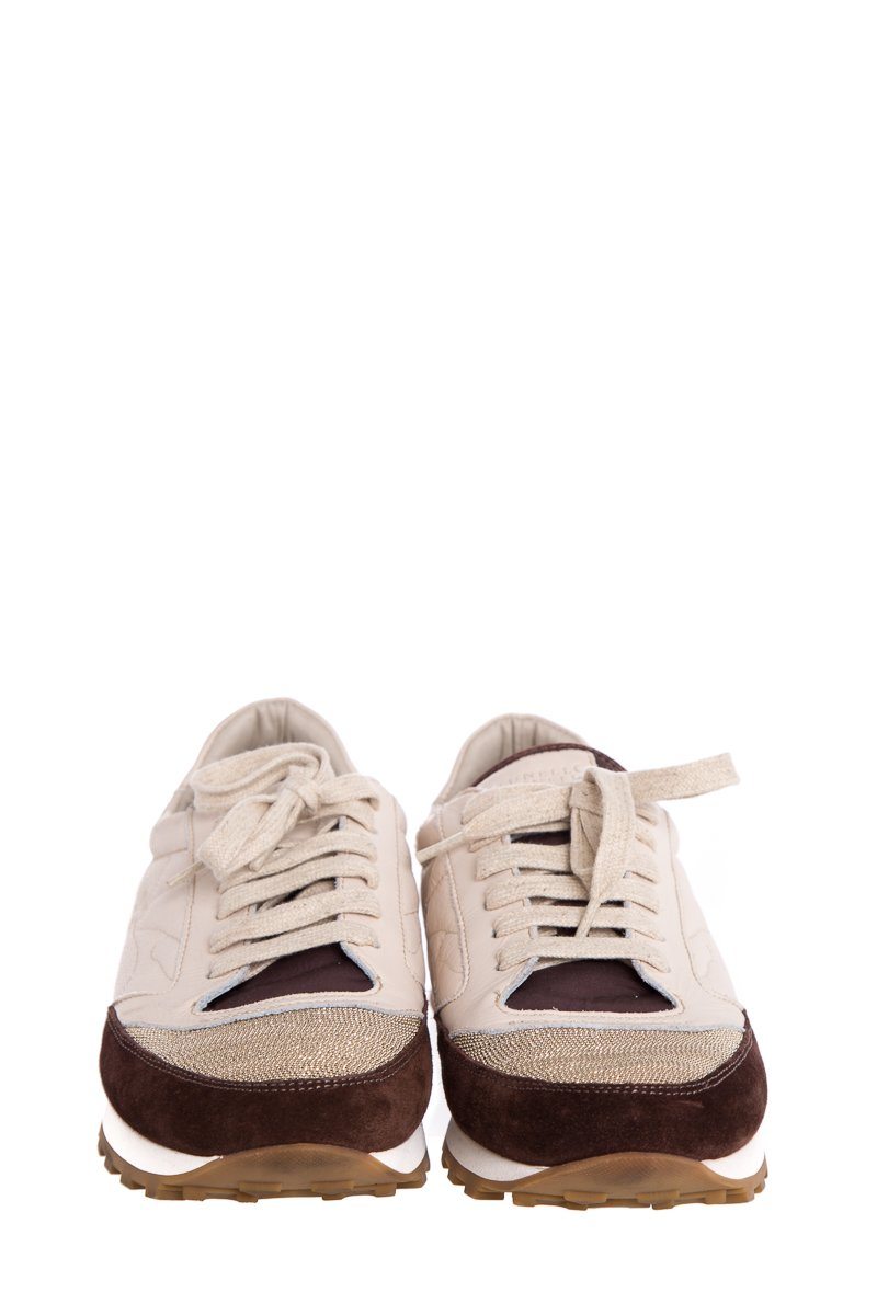 Brunello Cucinelli Brown Suede & Leather Glitter Sneakers SZ 40