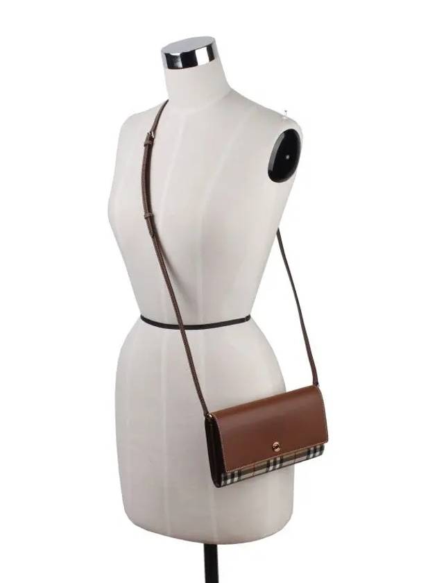 Burberry Detachable Strap Check Leather Shoulder Bag Brown