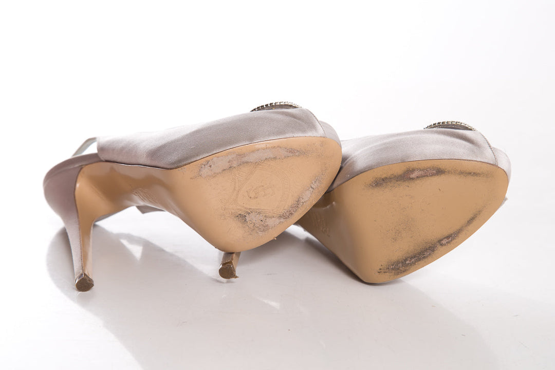 Francesco Russo Silver Platform Slingbacks SZ 39