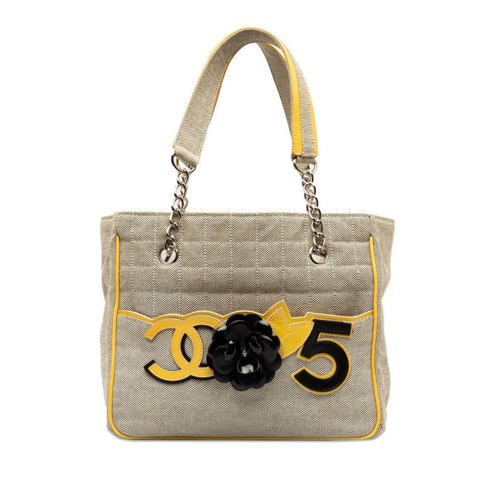 Top Quality Chanel None.5 Chocolate Bar Camellia Chain Handbag A31573 Yellow Gr Canvas Emmeline  CHANEL