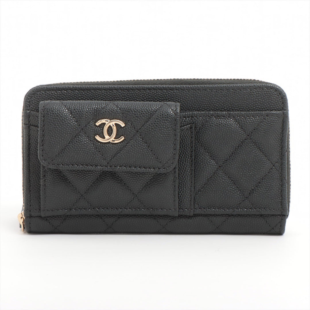 Top Quality Chanel Matrasse Caviar S Compact Wallet Black Gold  29th