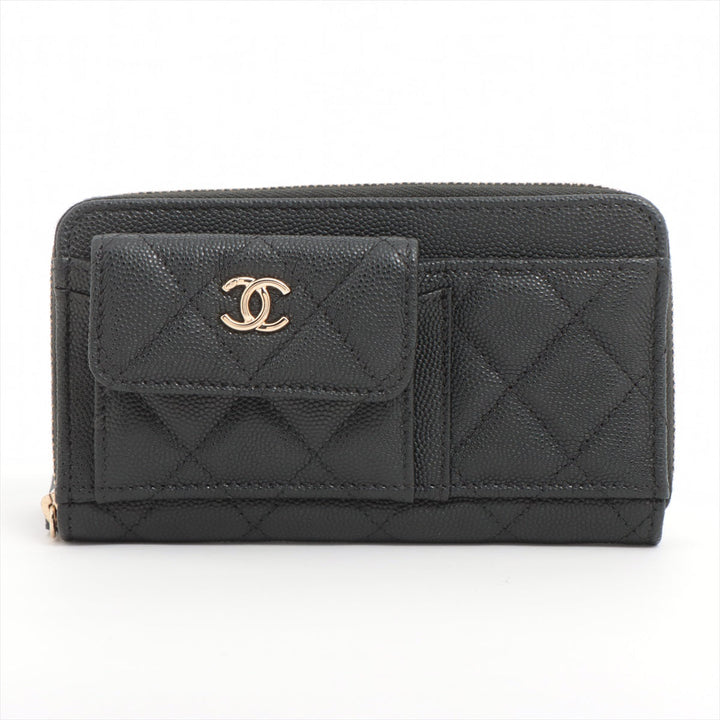 Top Quality Chanel Matrasse Caviar S Compact Wallet Black Gold  29th
