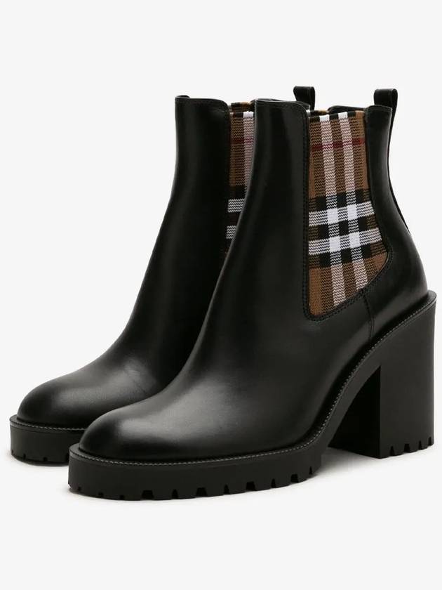 Burberry Check Panel Leather Ankle Chelsea Boots Black
