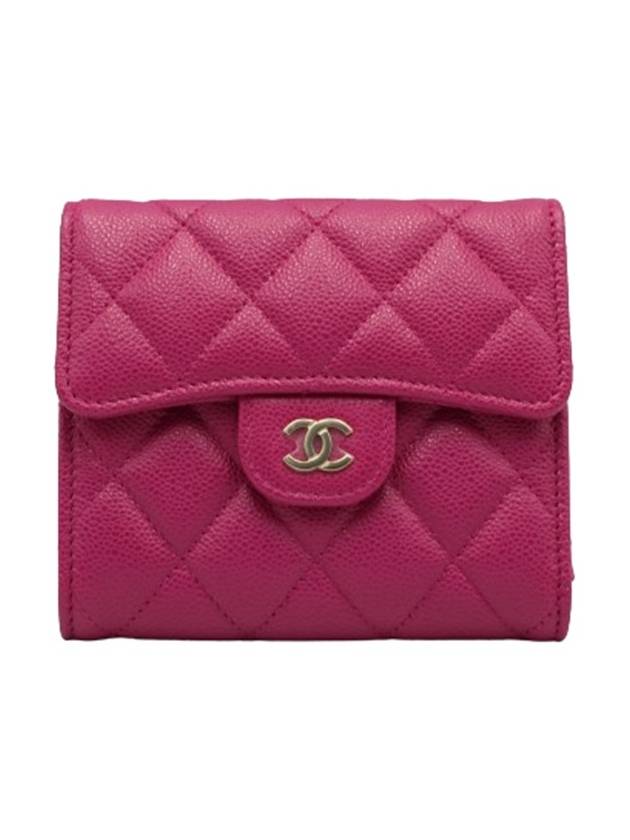 Classic Gold Logo Half Wallet Pink Chanel