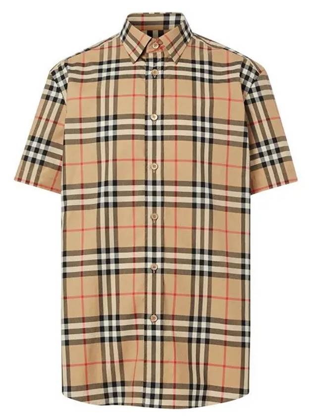 Burberry Check Cotton Poplin Short Sleeve Shirt Archive Beige
