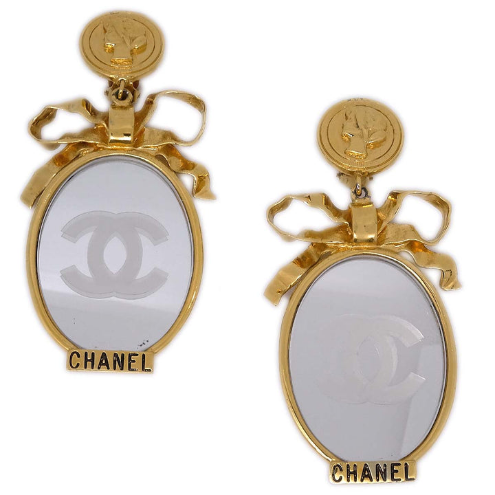 Top Quality Chanel Mirror Earrings Clip-On Gold
