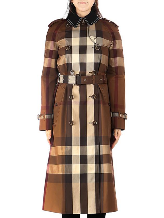 Burberry WoMen's Contrast Panel Check Trench Coat Brown