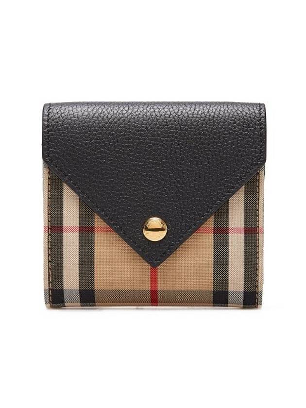 Burberry Vintage Check Grainy Leather Half Wallet Black