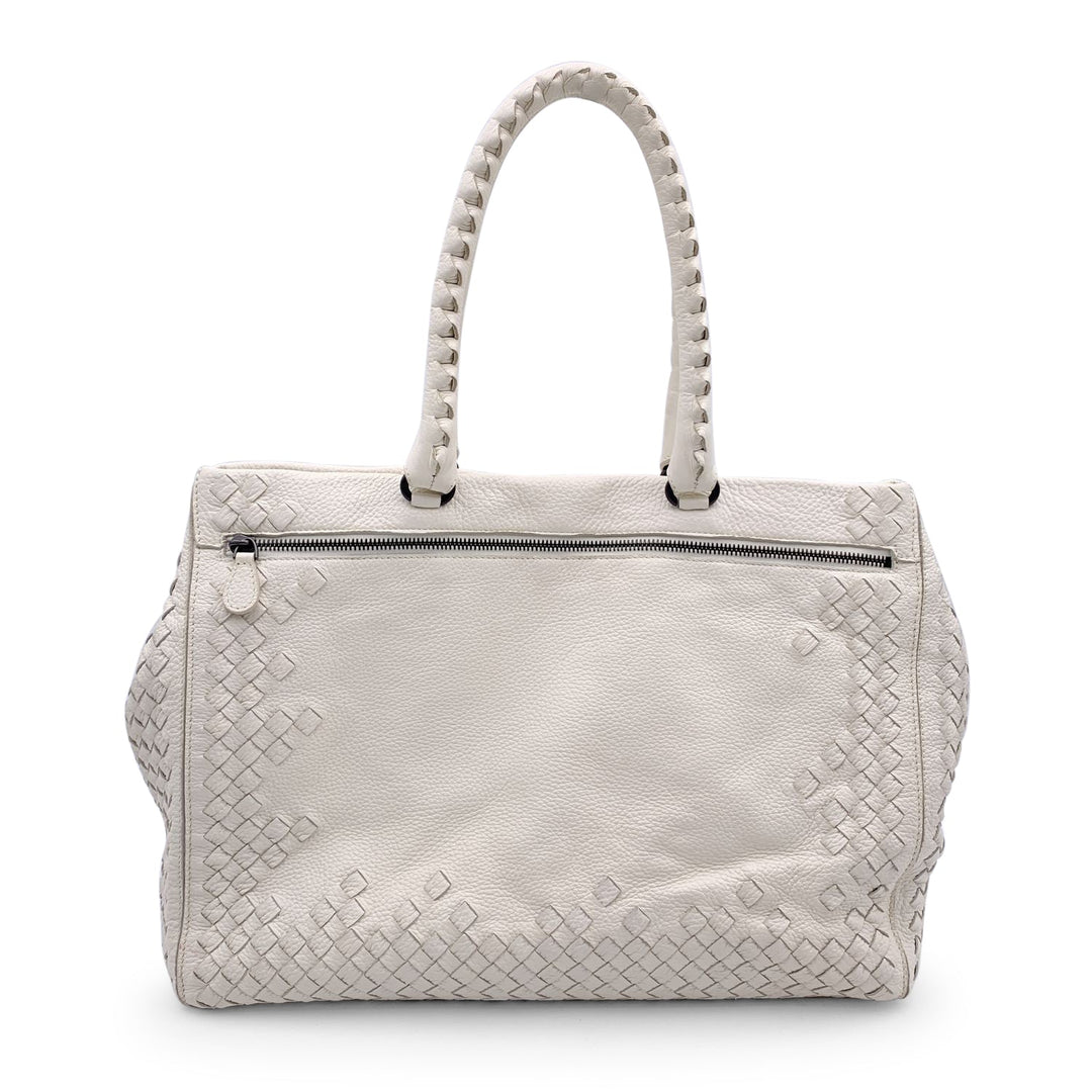 Bottega veneta White Intrecciato Leather Woven Tote Bag