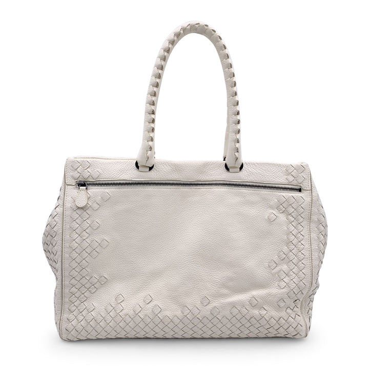 Bottega veneta White Intrecciato Leather Woven Tote Bag