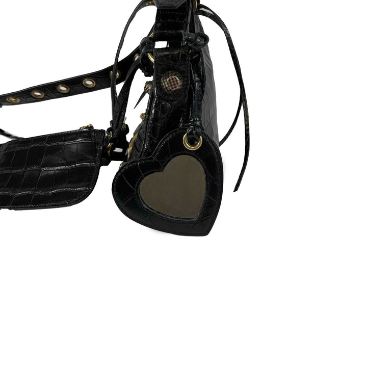 Top Quality Balenciaga - XS Shoulder Bag Crocodile Embossed Black Studded Shoulder Bag NEW