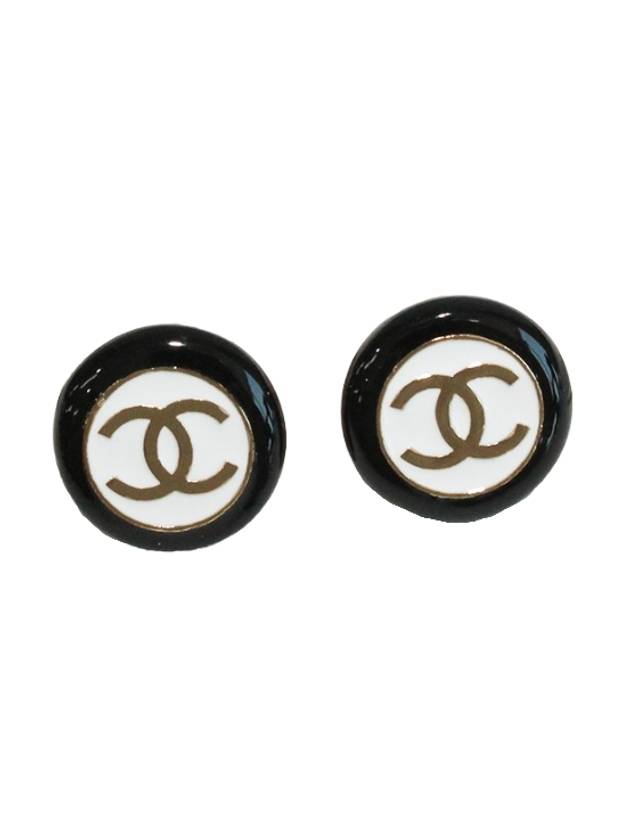 CC Logo Stud Earrings Black White Chanel