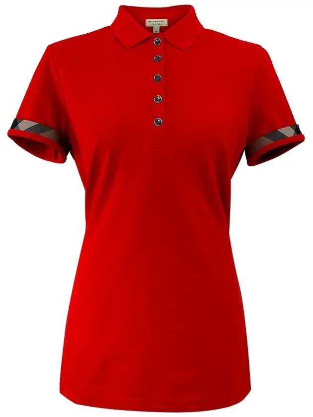 Burberry WoMen's Check Sleeve Short Sleeve Polo Shirt Red