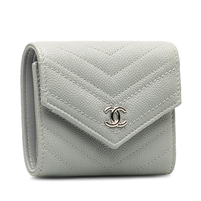 Top Quality Chanel V titch Cocomark Three Folded Wallet Compact Wallet Grey Caviar S  CHANEL