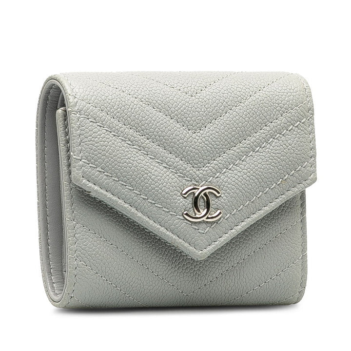 Top Quality Chanel V titch Cocomark Three Folded Wallet Compact Wallet Grey Caviar S  CHANEL