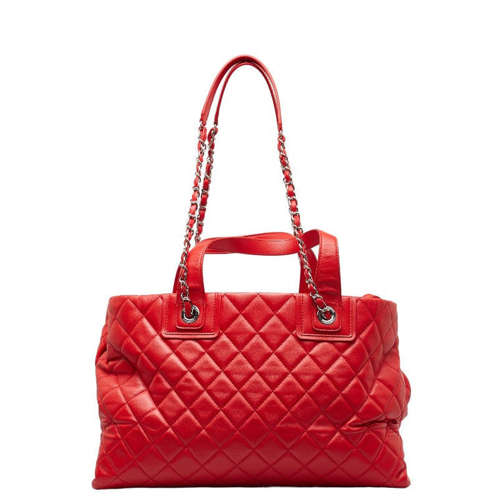 Top Quality Chanel Coco Chain Matrasse Chain Shoulder Bag Tote Red Silver Leather  Chanel