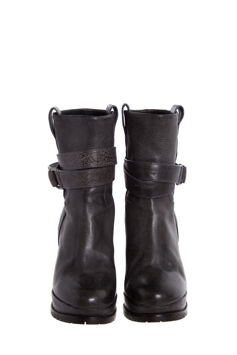 Brunello Cucinelli Grey Leather Platform Wedge Boots SZ 39