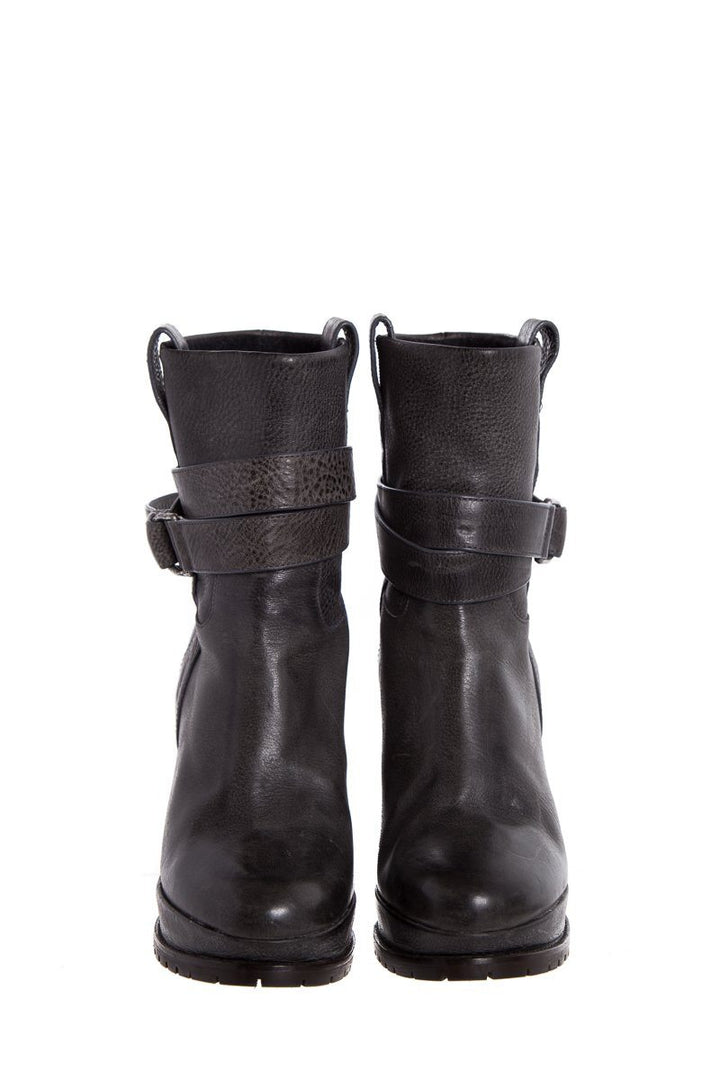 Brunello Cucinelli Grey Leather Platform Wedge Boots SZ 39