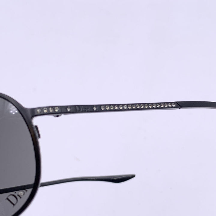 CHRISTIAN Dior Black Aviator Hard Dior1 Sunglasses With Crystals