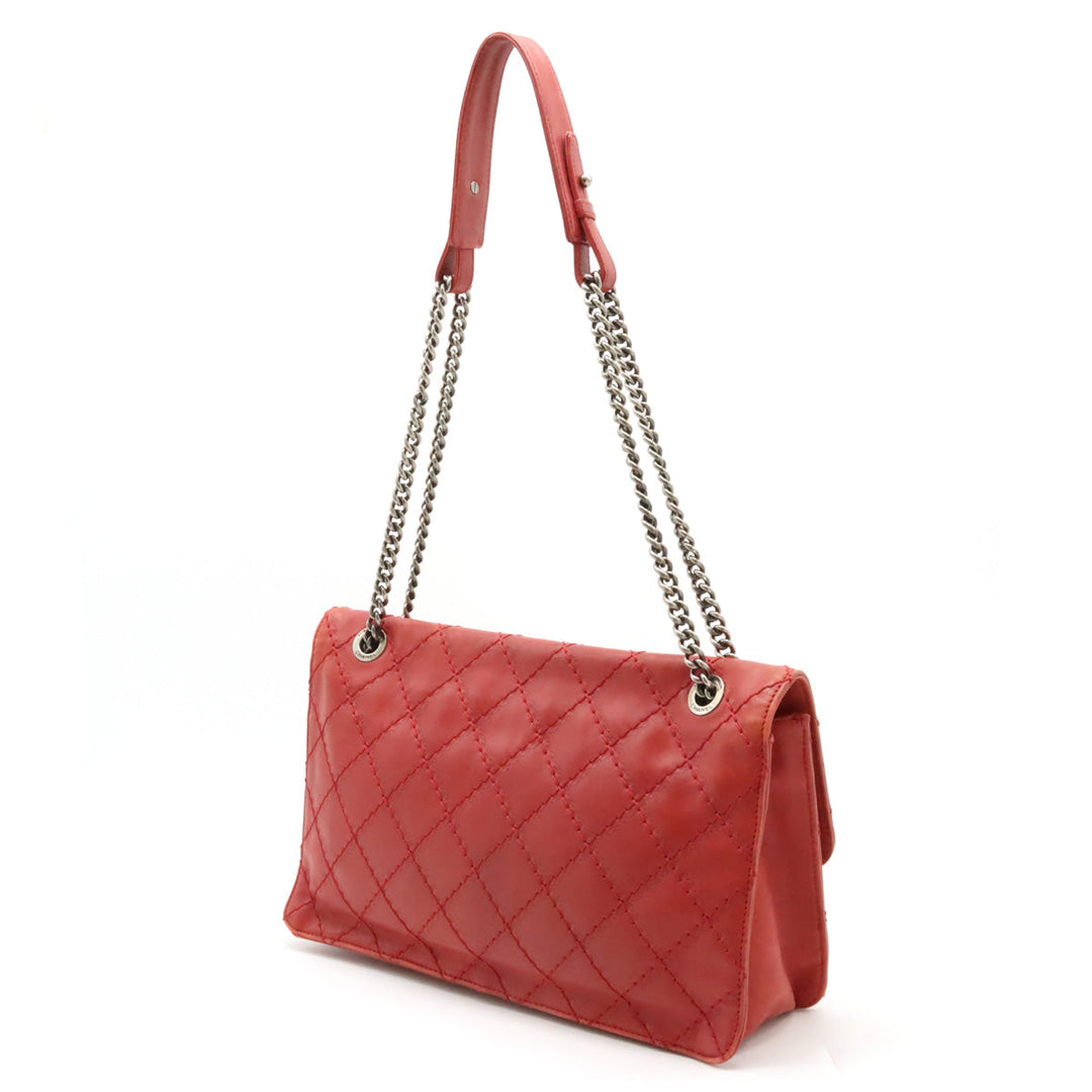 Top Quality Chanel Top Quality Chanel 2.55 Matrasse W Chain Bag Half-Sharp Handbag Semi-Sharp Leather Red Silver Gold  Blumin