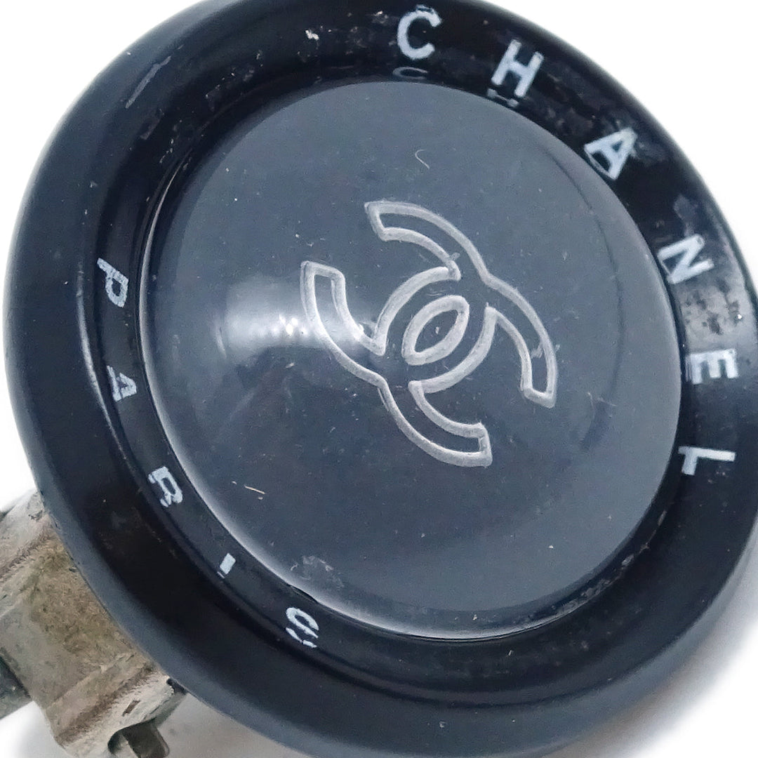 Top Quality Chanel Button Earrings Clip-On Silver Black 98P