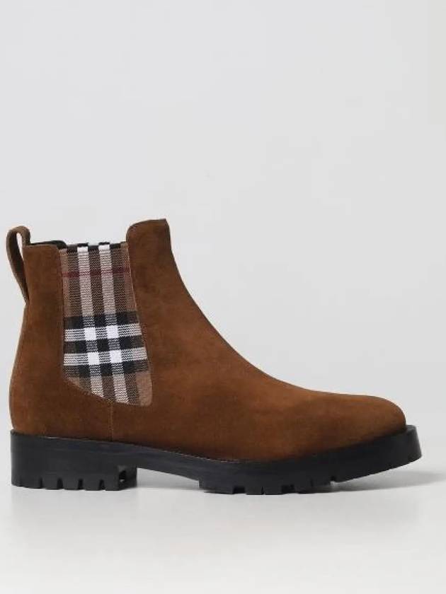 Burberry Vintage Check Detail Suede Chelsea Boots Chocolate