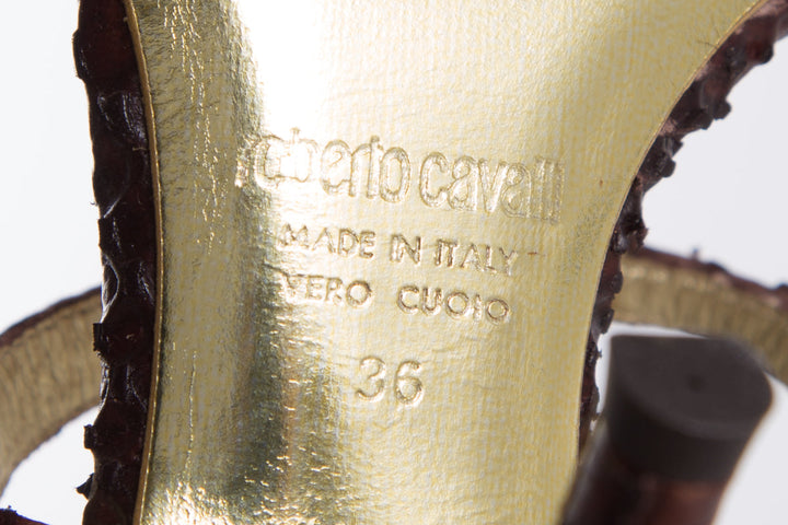 Roberto Cavalli Brown Python Sandals SZ 36