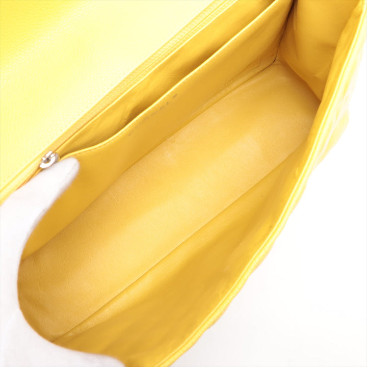 Top Quality Chanel DECAMATRASSE 34 MAXI Caviar S Single Flap Double Chain Bag Yellow Silver  13th A58601